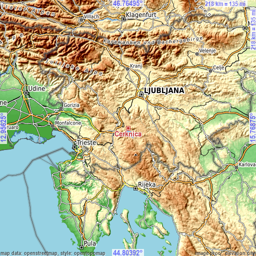 Topographic map of Cerknica