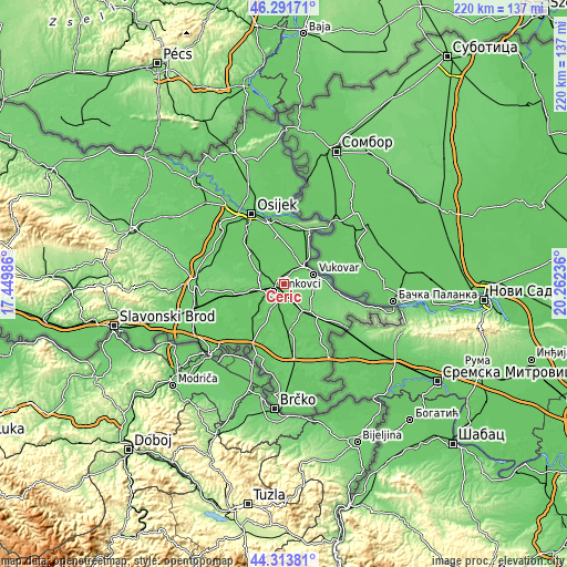 Topographic map of Cerić