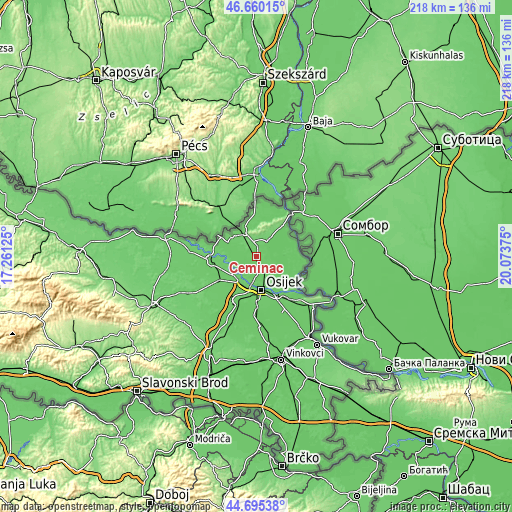 Topographic map of Čeminac