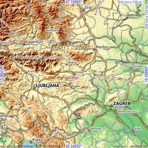 Topographic map of Celje