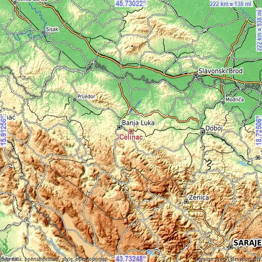 Topographic map of Čelinac