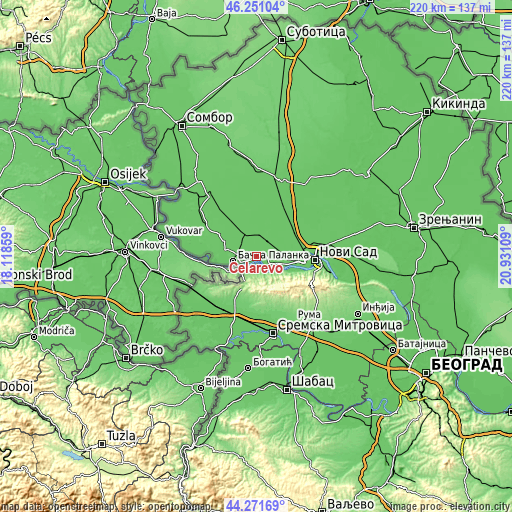 Topographic map of Čelarevo
