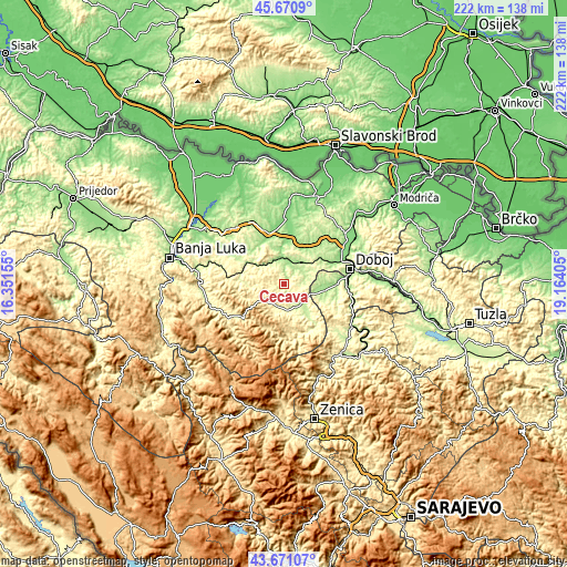 Topographic map of Čečava