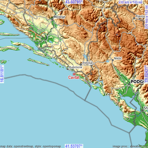 Topographic map of Cavtat