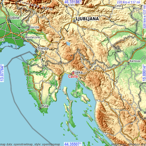 Topographic map of Čavle