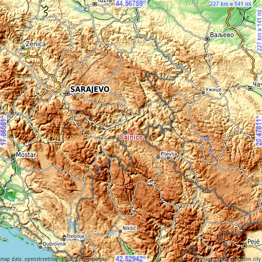 Topographic map of Čajniče