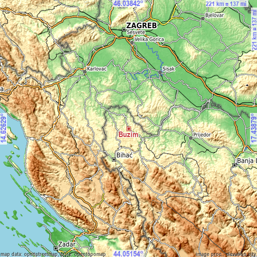 Topographic map of Bužim