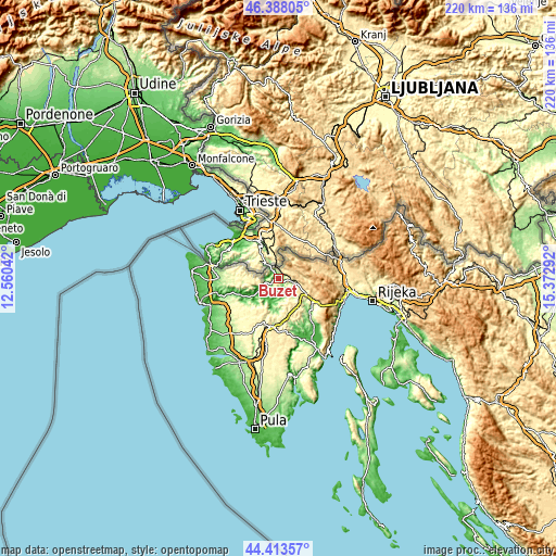 Topographic map of Buzet
