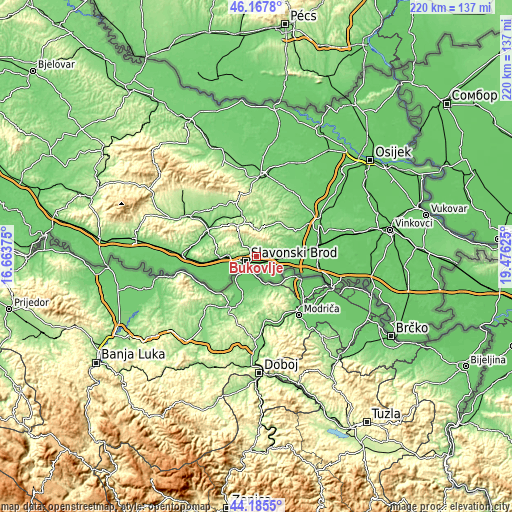 Topographic map of Bukovlje