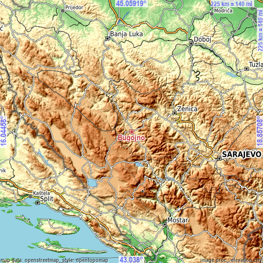 Topographic map of Bugojno
