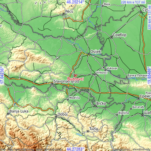 Topographic map of Budrovci