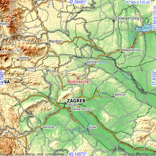 Topographic map of Budinšćina