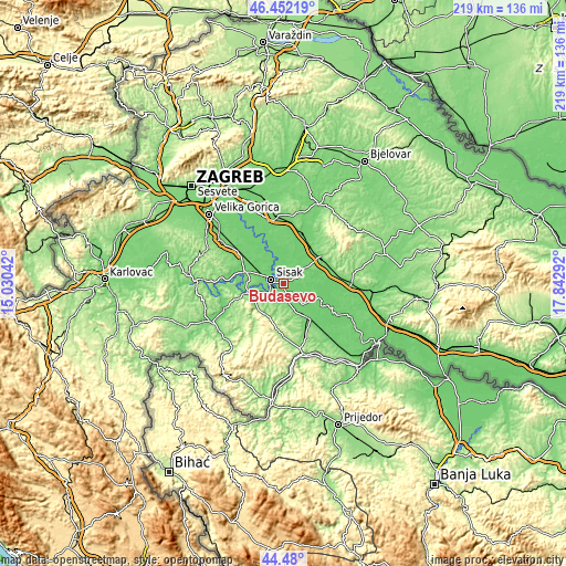 Topographic map of Budaševo