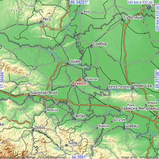 Topographic map of Bršadin