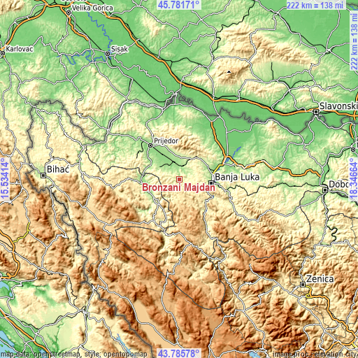 Topographic map of Bronzani Majdan