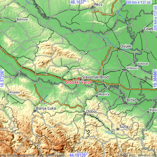 Topographic map of Brodski Varoš