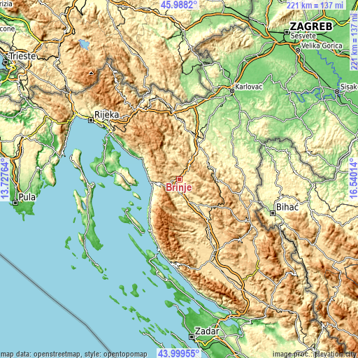 Topographic map of Brinje