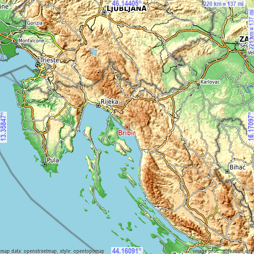 Topographic map of Bribir