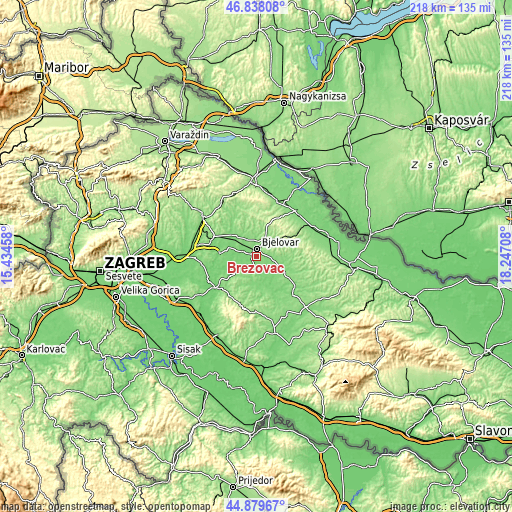 Topographic map of Brezovac