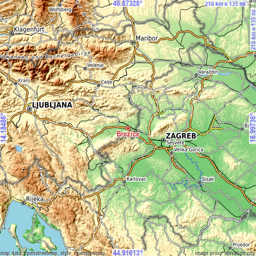 Topographic map of Brežice