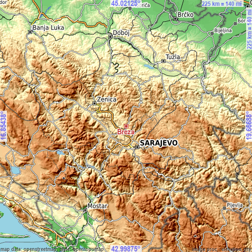 Topographic map of Breza