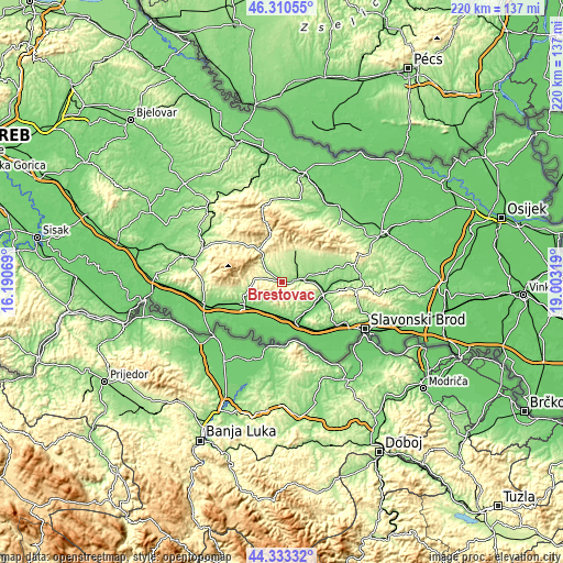 Topographic map of Brestovac