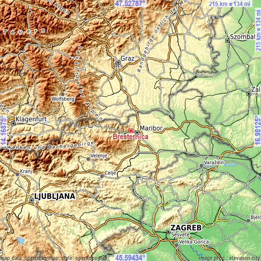 Topographic map of Bresternica