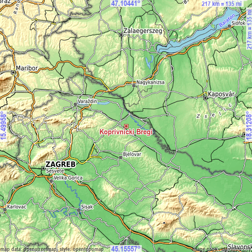 Topographic map of Koprivnički Bregi