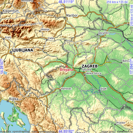 Topographic map of Bregana