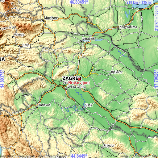 Topographic map of Brckovljani