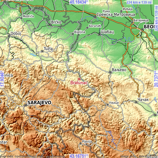 Topographic map of Bratunac