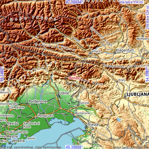Topographic map of Bovec