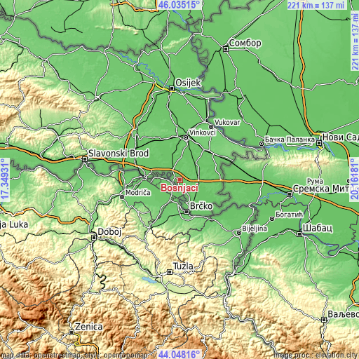 Topographic map of Bošnjaci