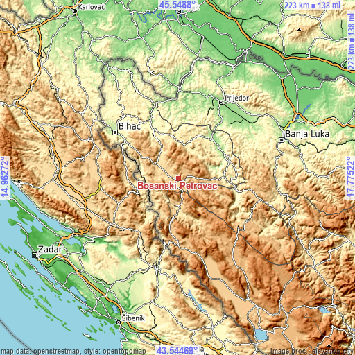 Topographic map of Bosanski Petrovac