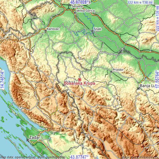Topographic map of Bosanska Krupa