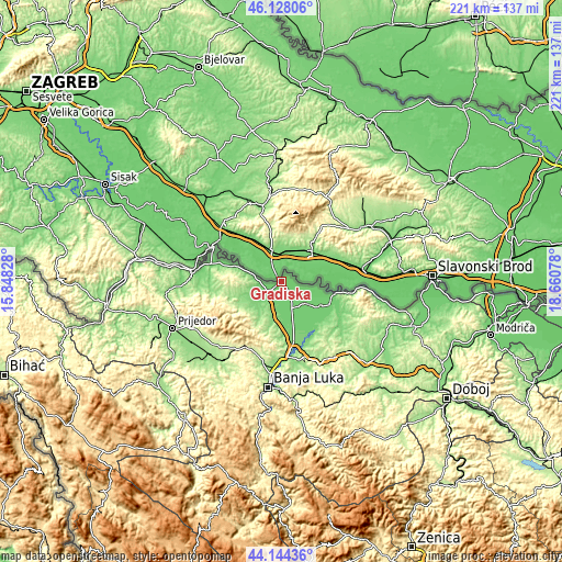 Topographic map of Gradiška