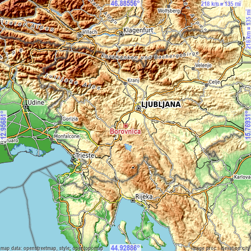 Topographic map of Borovnica