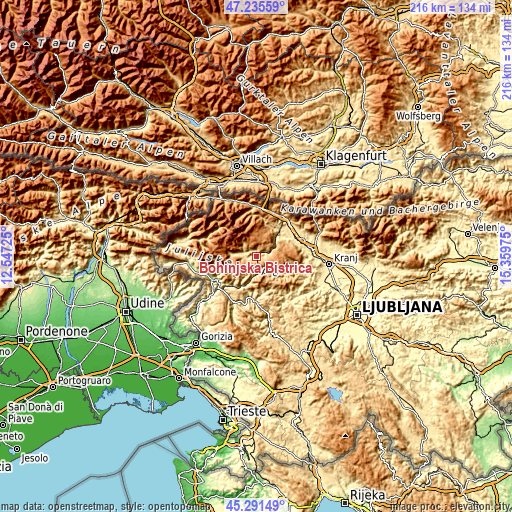 Topographic map of Bohinjska Bistrica