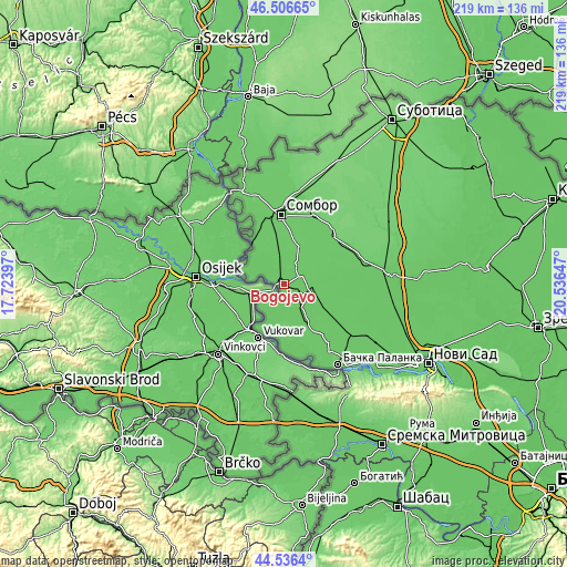 Topographic map of Bogojevo