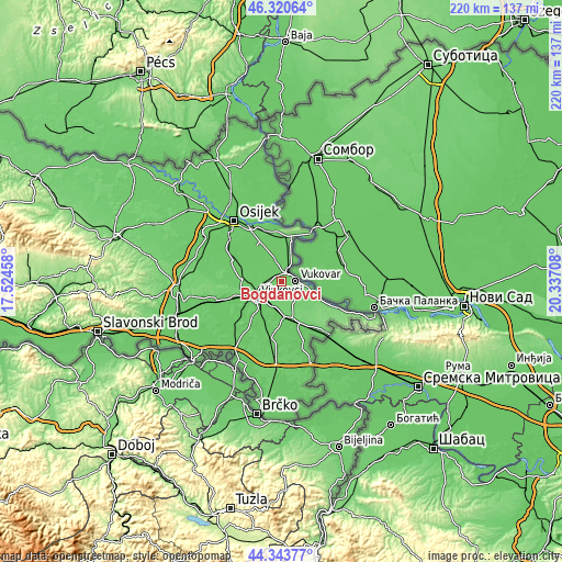 Topographic map of Bogdanovci