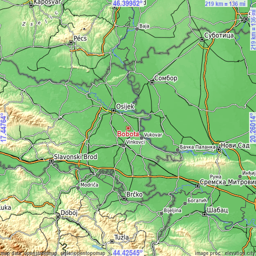 Topographic map of Bobota