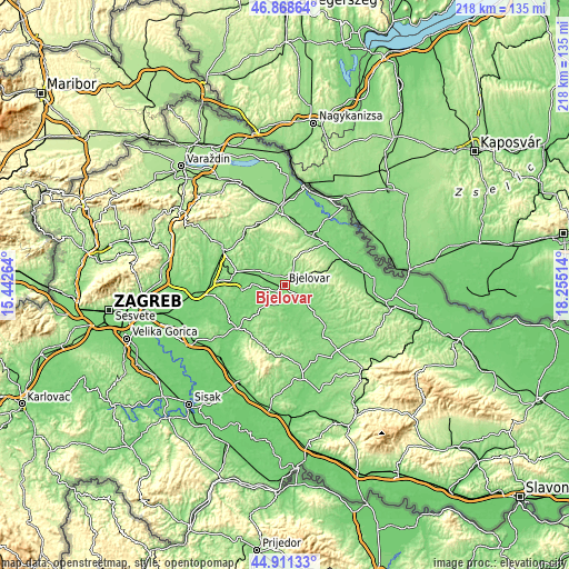 Topographic map of Bjelovar