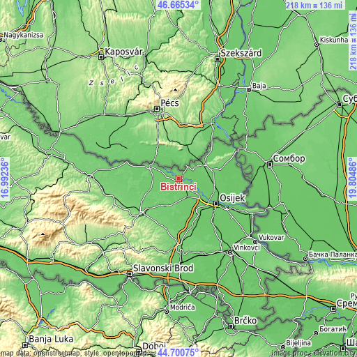 Topographic map of Bistrinci