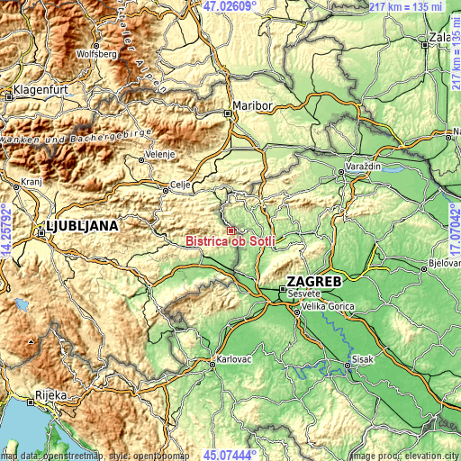 Topographic map of Bistrica ob Sotli