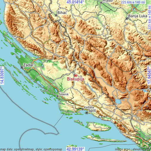 Topographic map of Biskupija