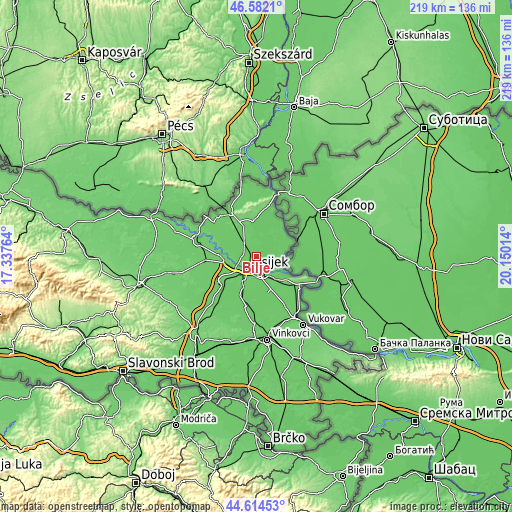 Topographic map of Bilje
