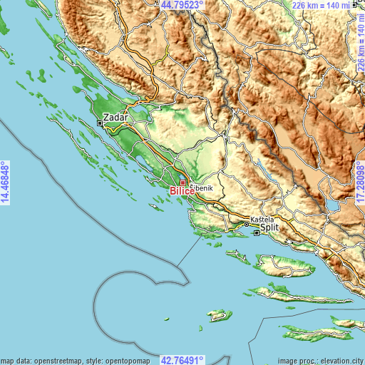 Topographic map of Bilice