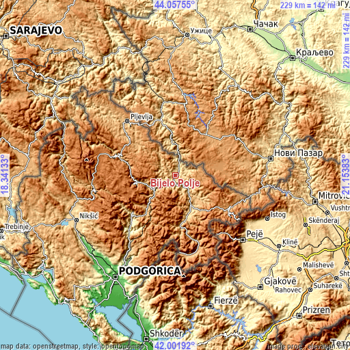 Topographic map of Bijelo Polje