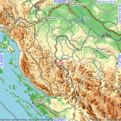 Topographic map of Bihać