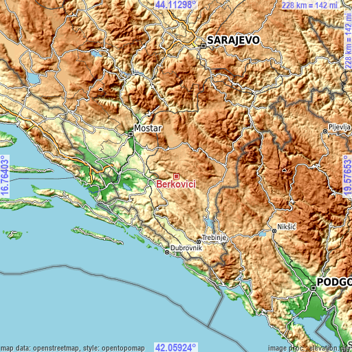 Topographic map of Berkovići